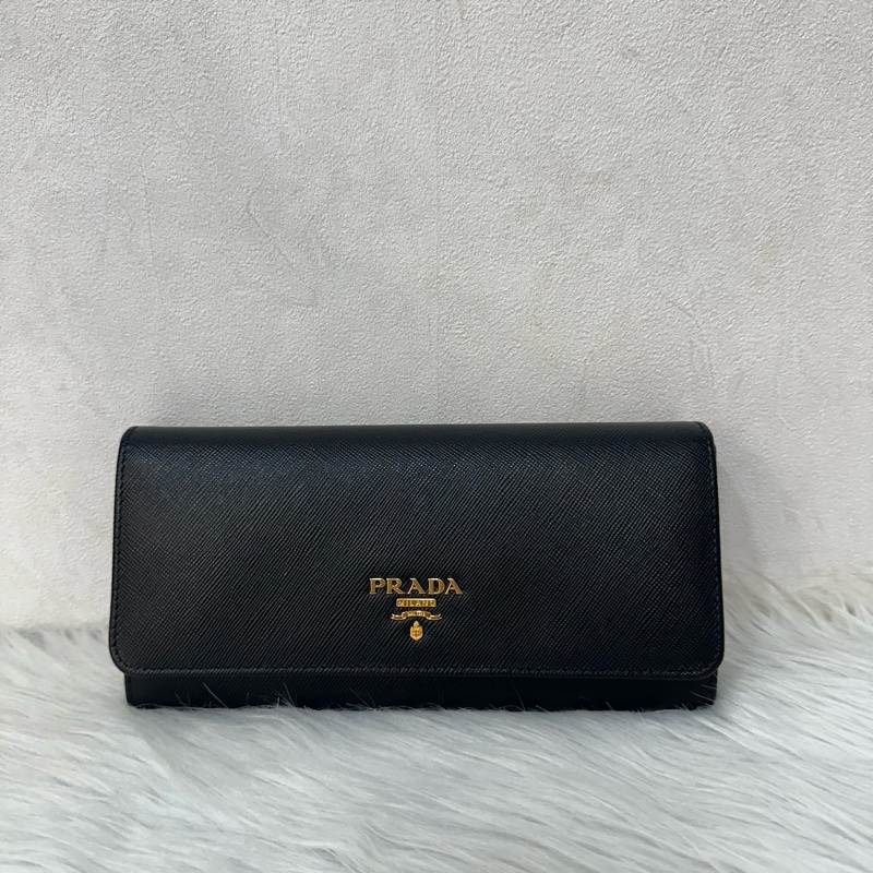 Prada 1MH132 黑色牛皮金釦長夾-0