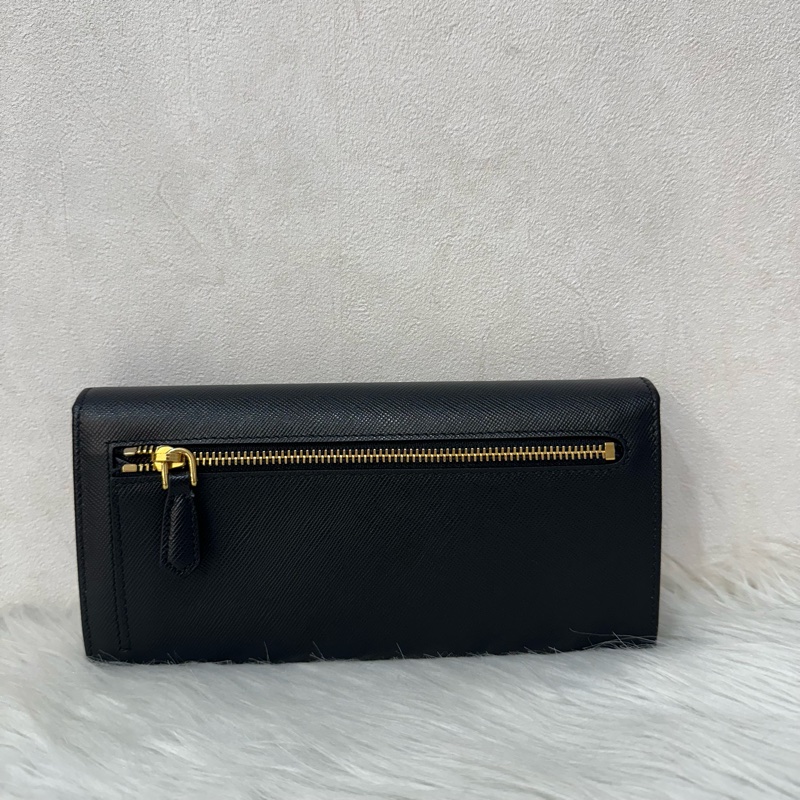 Prada 1MH132 黑色牛皮金釦長夾-1