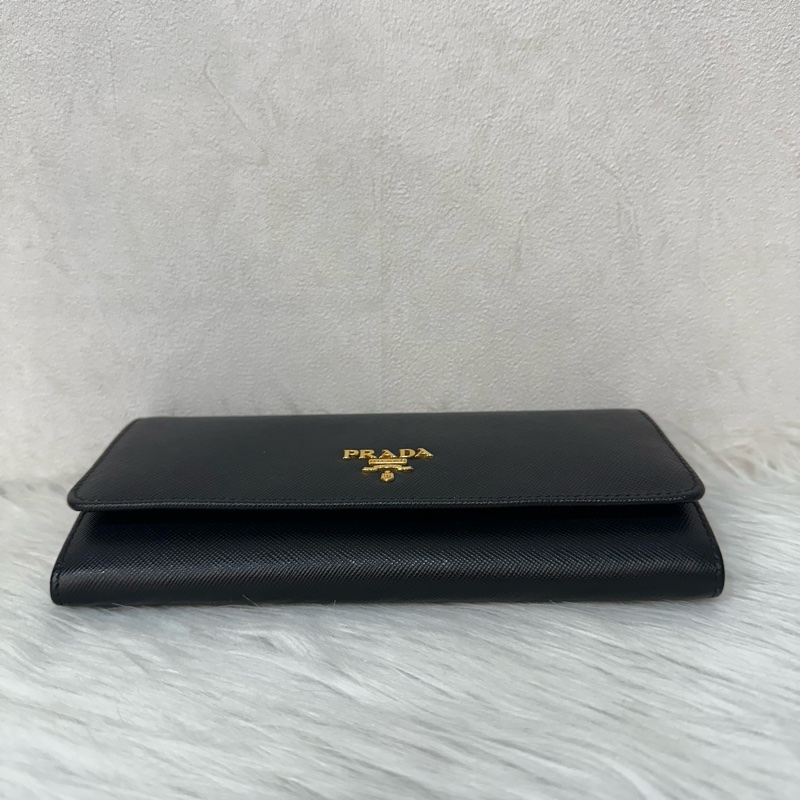 Prada 1MH132 黑色牛皮金釦長夾-2