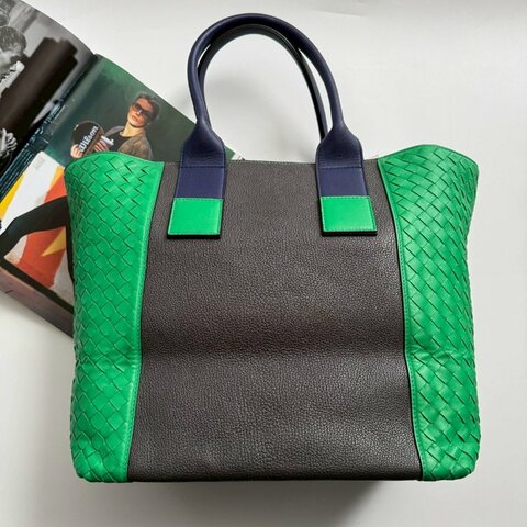 🎉特殊色 BV 鸚鵡綠拼深灰編織托特包 購物包