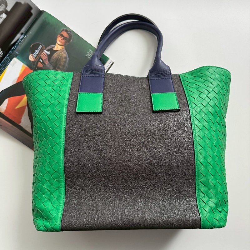 🎉特殊色 BV 鸚鵡綠拼深灰編織托特包 購物包-1