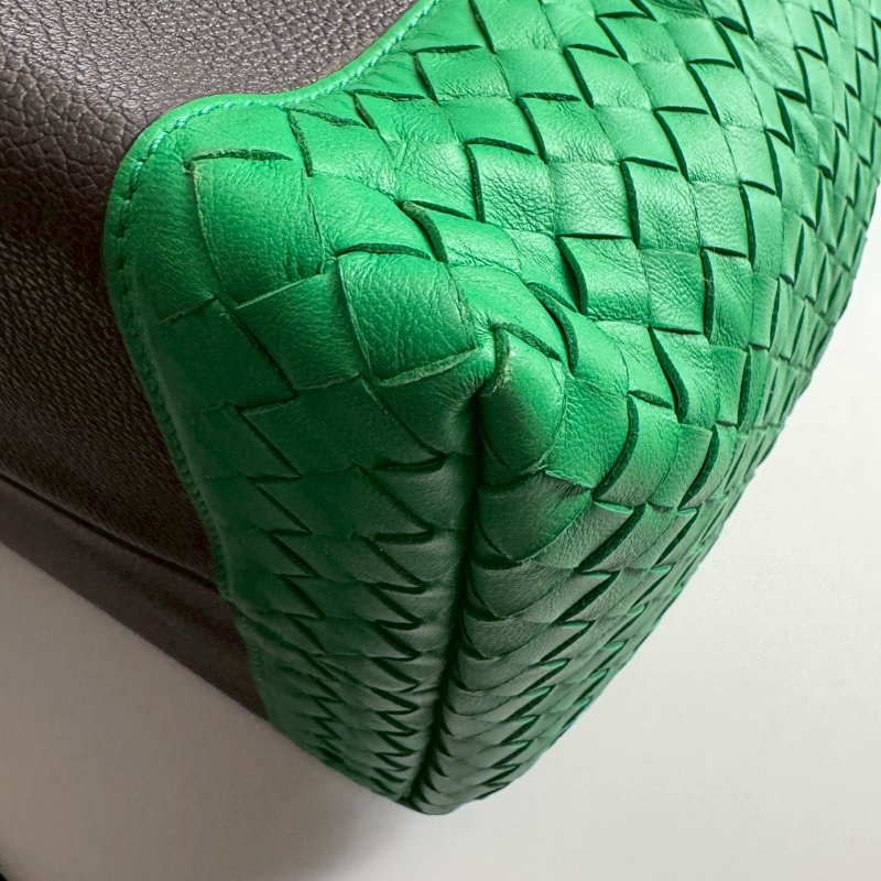 🎉特殊色 BV 鸚鵡綠拼深灰編織托特包 購物包-3