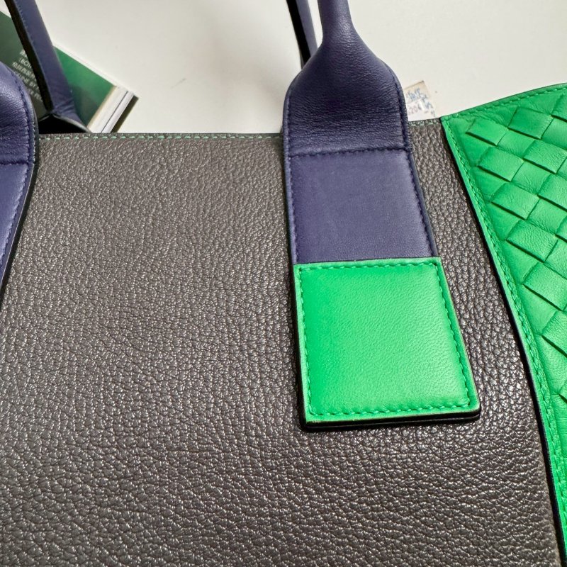 🎉特殊色 BV 鸚鵡綠拼深灰編織托特包 購物包-6