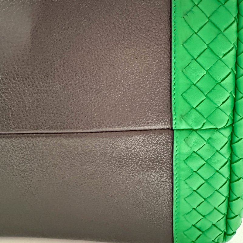 🎉特殊色 BV 鸚鵡綠拼深灰編織托特包 購物包-8