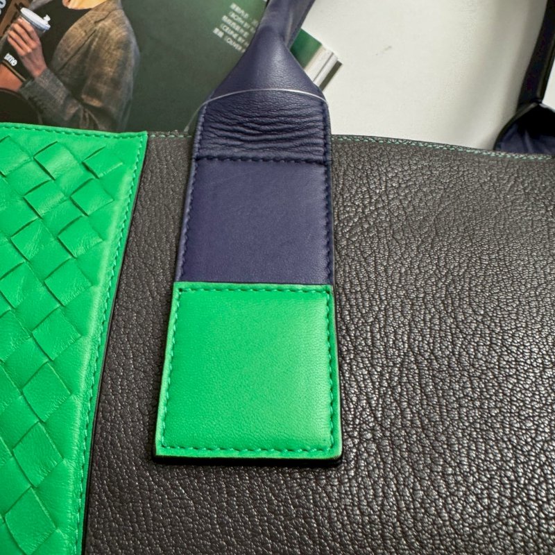 🎉特殊色 BV 鸚鵡綠拼深灰編織托特包 購物包-16