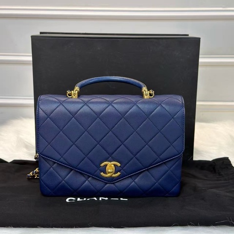 Chanel風琴信封袋 海軍藍配金扣💙💛
