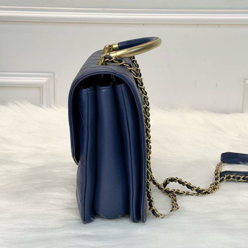Chanel風琴信封袋 海軍藍配金扣💙💛-2