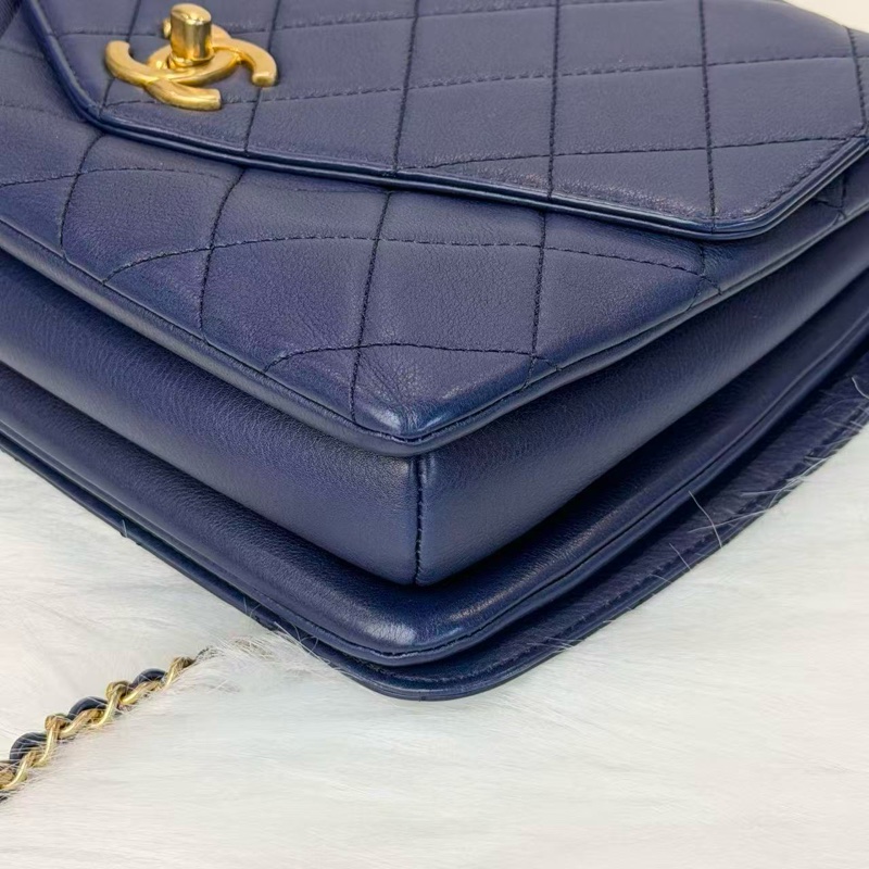 Chanel風琴信封袋 海軍藍配金扣💙💛-6