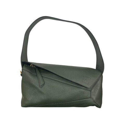 LOEWE 羅威 PUZZLE HOBO 拼圖肩背包 皮革 墨綠色 金釦