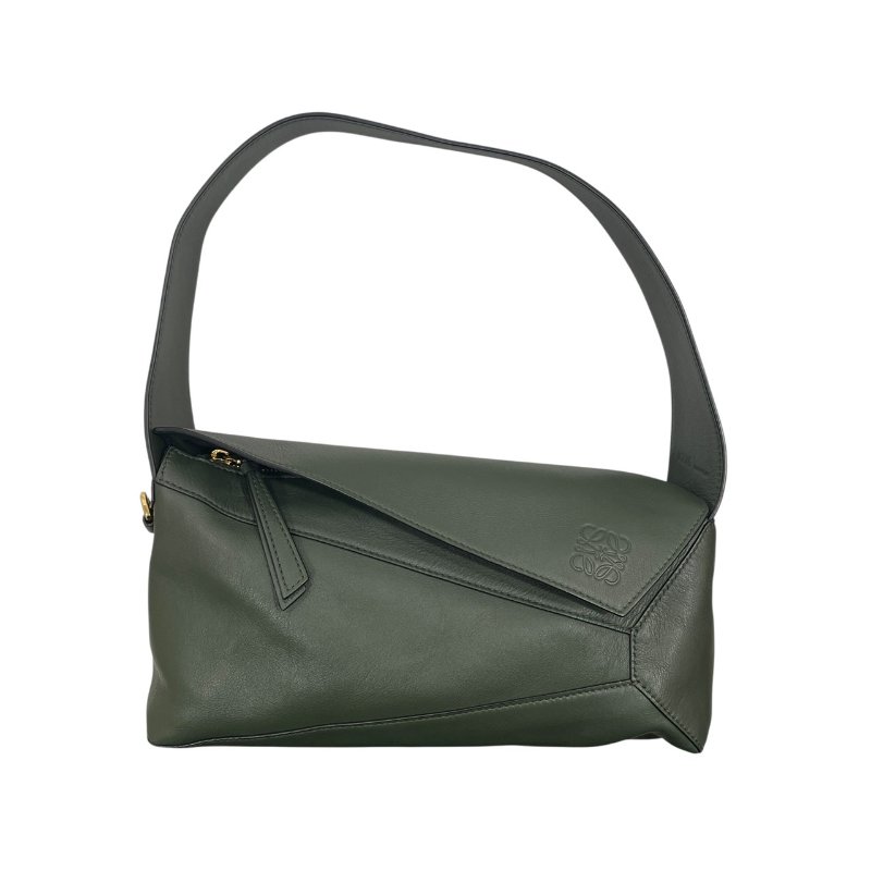 LOEWE 羅威 PUZZLE HOBO 拼圖肩背包 皮革 墨綠色 金釦-0