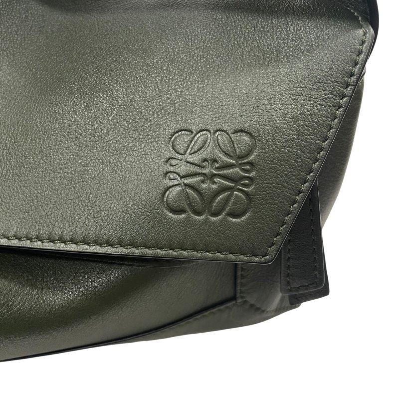 LOEWE 羅威 PUZZLE HOBO 拼圖肩背包 皮革 墨綠色 金釦-10