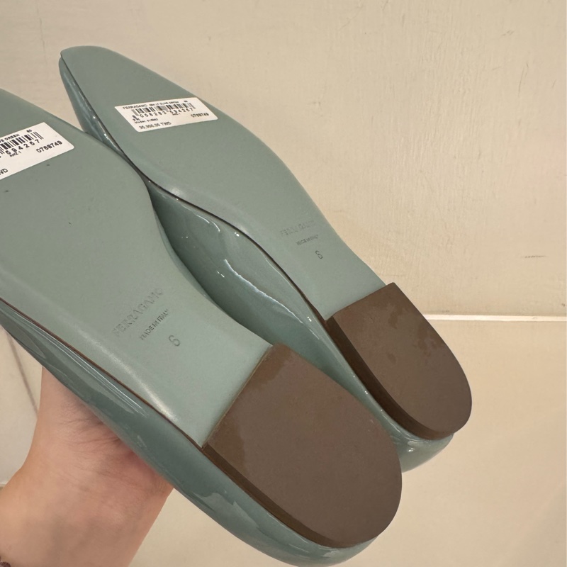 Ferragamo 藍綠蝴蝶結娃娃鞋 6號😻😻-11