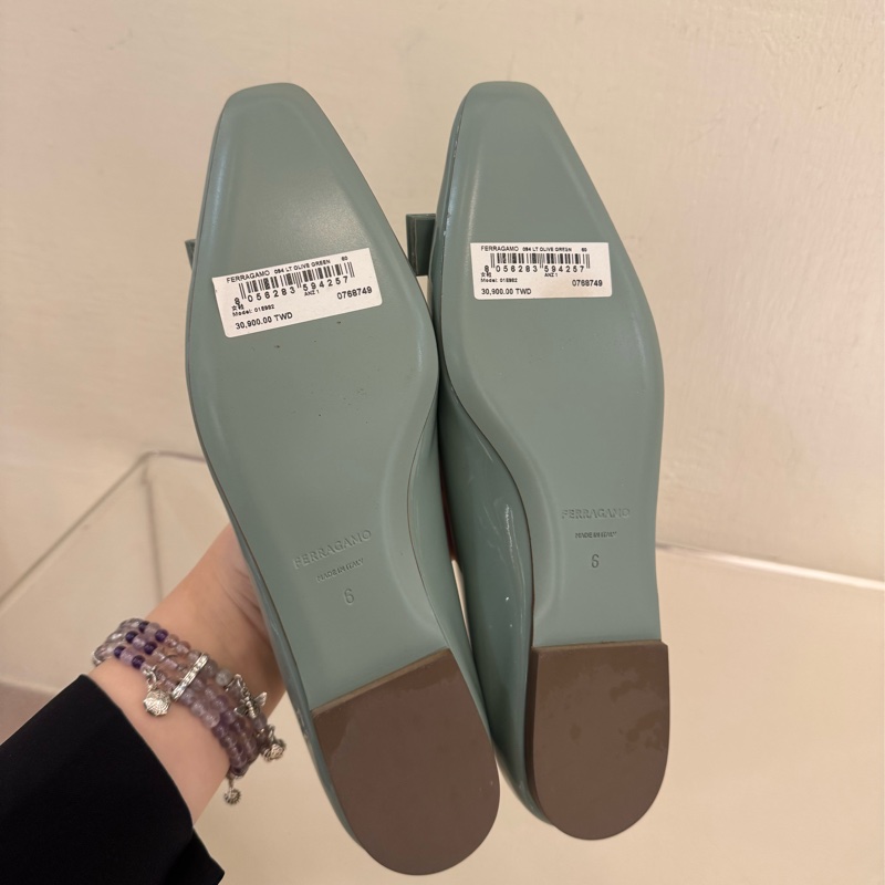 Ferragamo 藍綠蝴蝶結娃娃鞋 6號😻😻-13