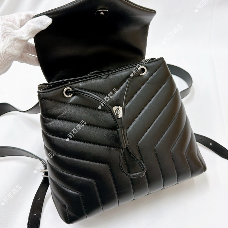 莉亞精品♡ Ysl Loulou 黑銀後背包 二手美包-12