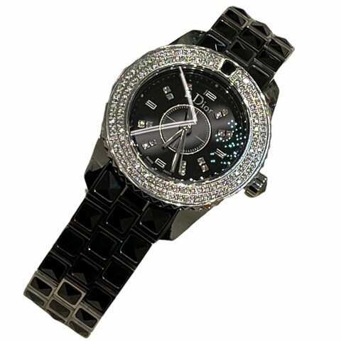 DIOR 迪奧 CD112119 28mm 鑲鑽石英錶 不鏽鋼 黑色 石英錶