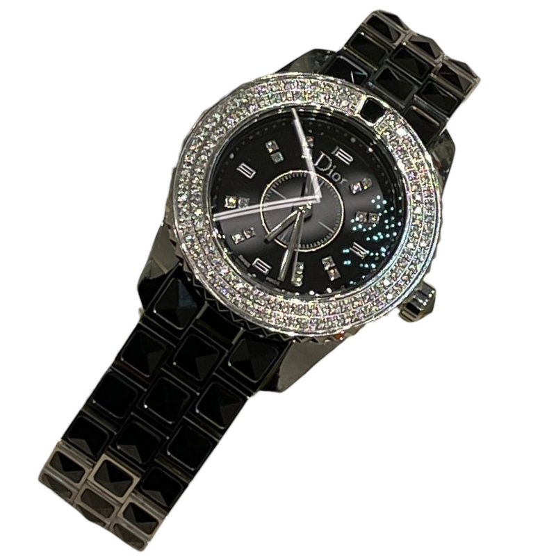 DIOR 迪奧 CD112119 28mm 鑲鑽石英錶 不鏽鋼 黑色 石英錶-0