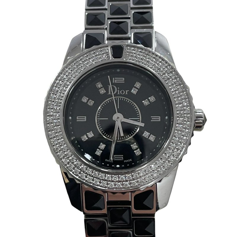 DIOR 迪奧 CD112119 28mm 鑲鑽石英錶 不鏽鋼 黑色 石英錶-1