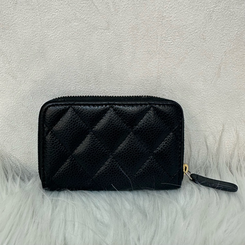 Chanel A69271 黑荔枝皮金釦拉鍊卡包 零錢包-1