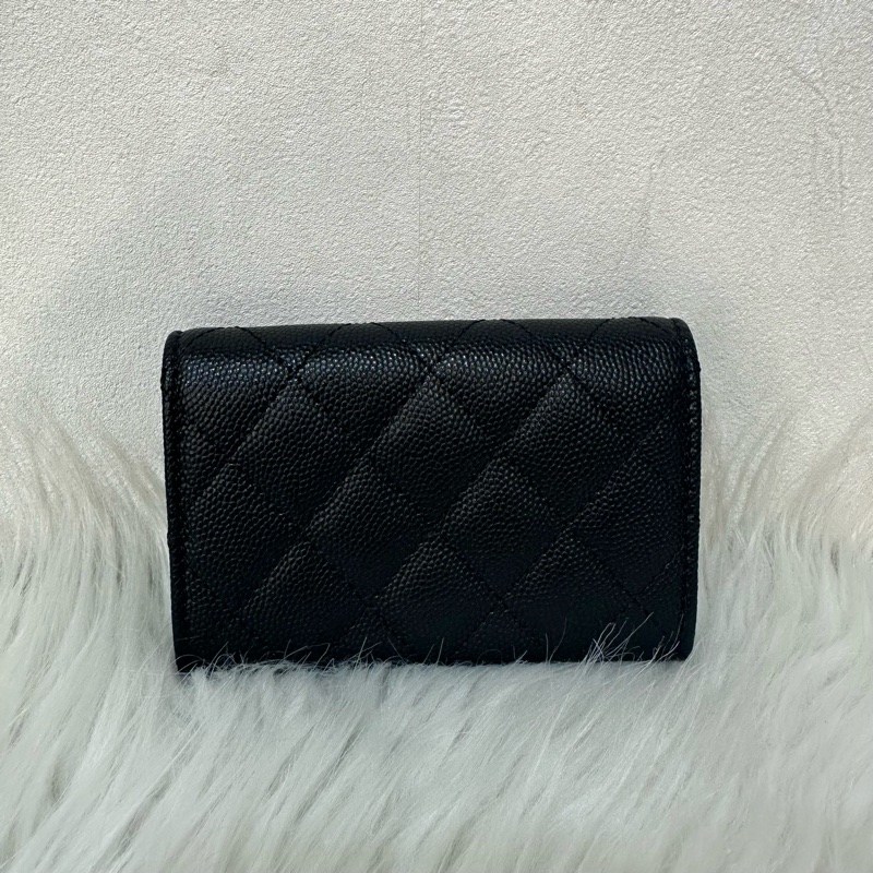 Chanel AP4178 黑荔枝皮水鑽銀雙C卡包 零錢包-1