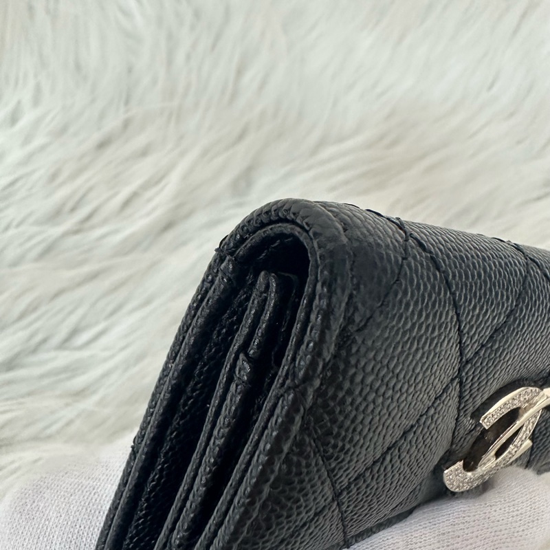 Chanel AP4178 黑荔枝皮水鑽銀雙C卡包 零錢包-8