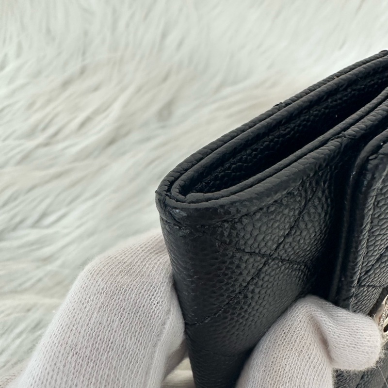 Chanel AP4178 黑荔枝皮水鑽銀雙C卡包 零錢包-9