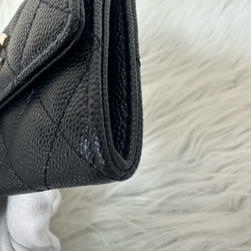 Chanel AP4178 黑荔枝皮水鑽銀雙C卡包 零錢包-13