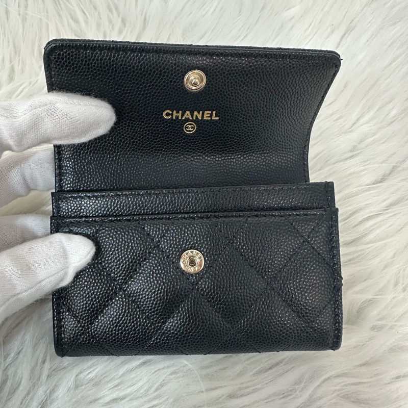 Chanel AP4178 黑荔枝皮水鑽銀雙C卡包 零錢包-15