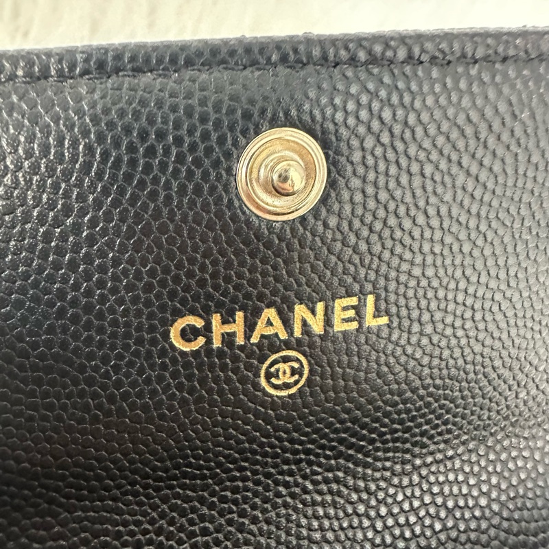 Chanel AP4178 黑荔枝皮水鑽銀雙C卡包 零錢包-17