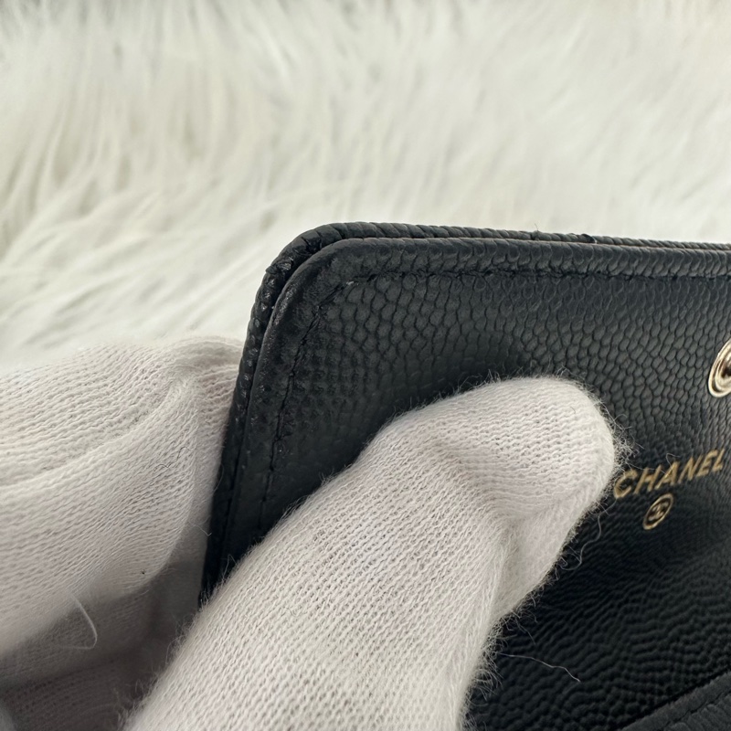 Chanel AP4178 黑荔枝皮水鑽銀雙C卡包 零錢包-18