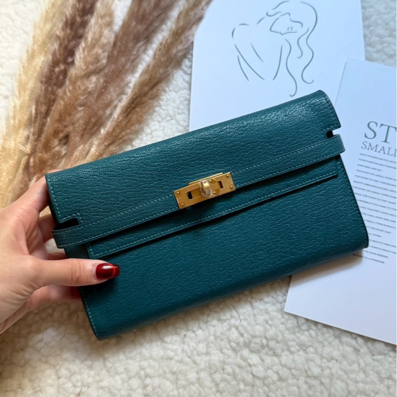 Hermes kelly 長夾 孔雀綠-0