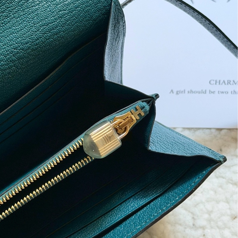 Hermes kelly 長夾 孔雀綠-7