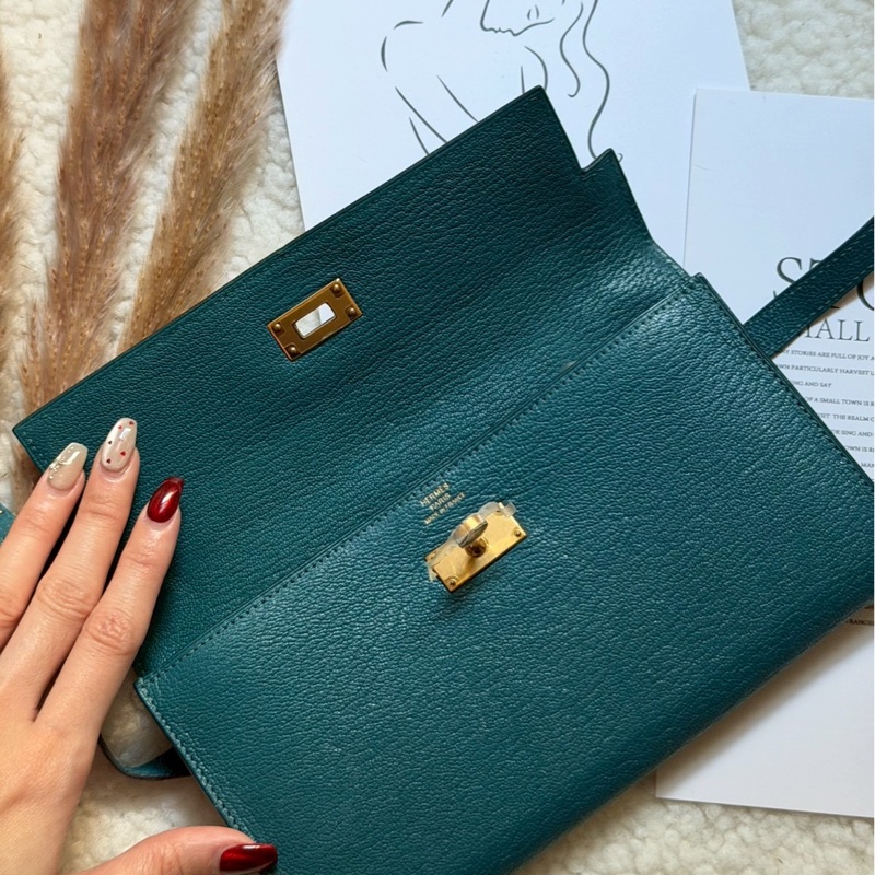 Hermes kelly 長夾 孔雀綠-9