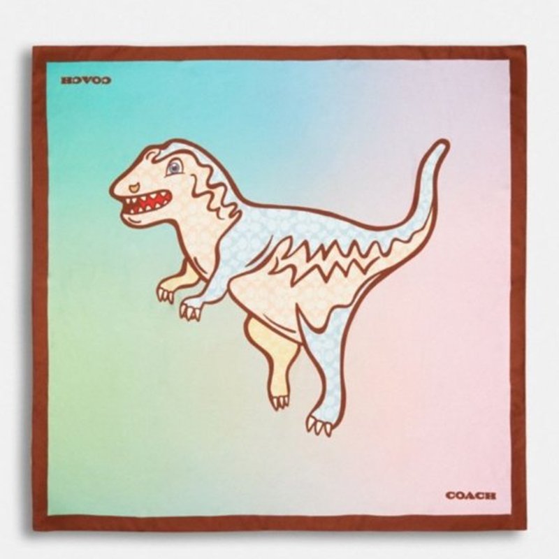 【COACH】漸層REXY 恐龍印花真絲方巾-0