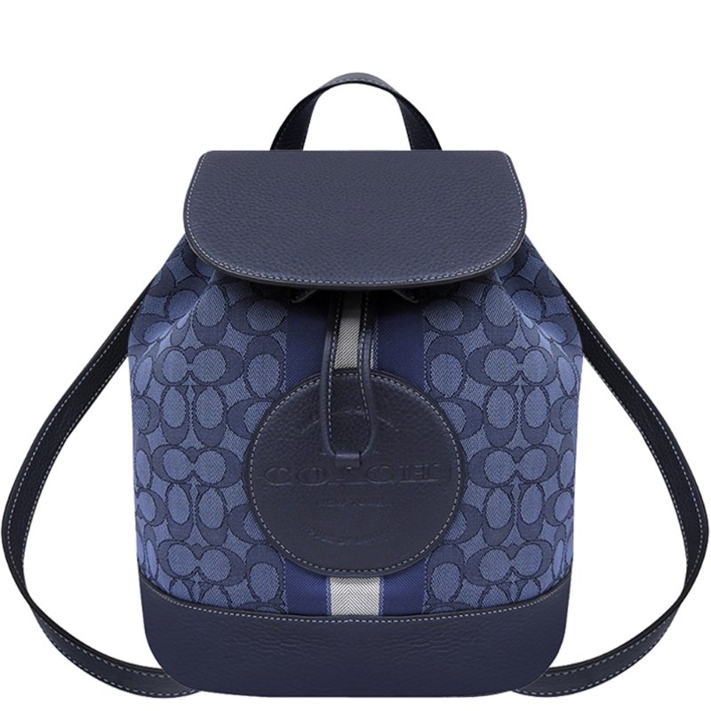 【COACH】滿版LOGO皮革後背包-藍色-0