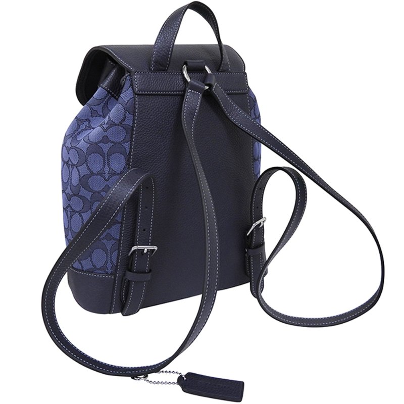 【COACH】滿版LOGO皮革後背包-藍色-1