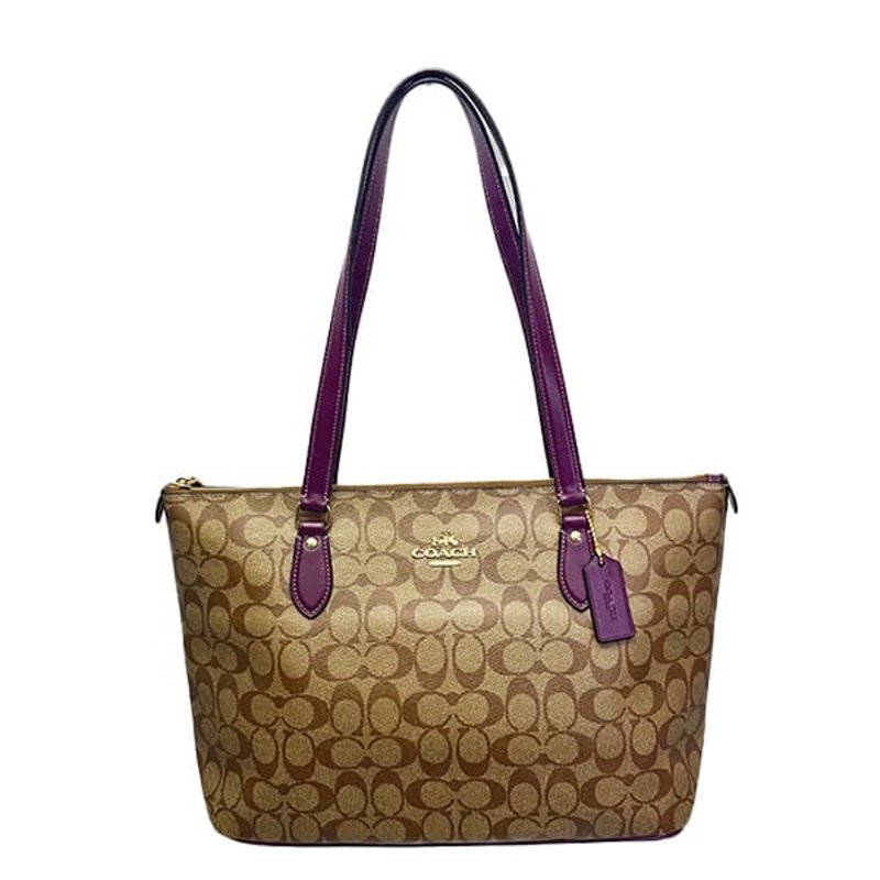 【COACH】經典LOGO滿版托特包-卡其紫色-0