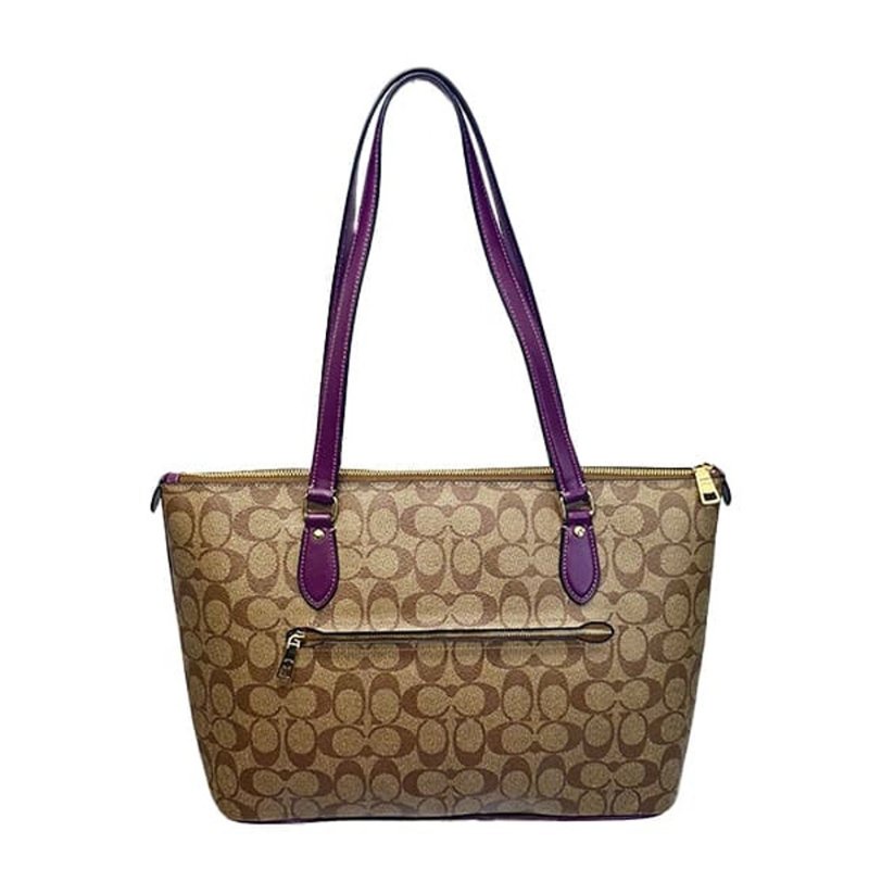 【COACH】經典LOGO滿版托特包-卡其紫色-1