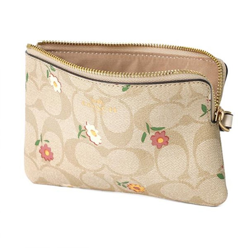 【COACH】印花皮革手拿包-卡其花朵-2