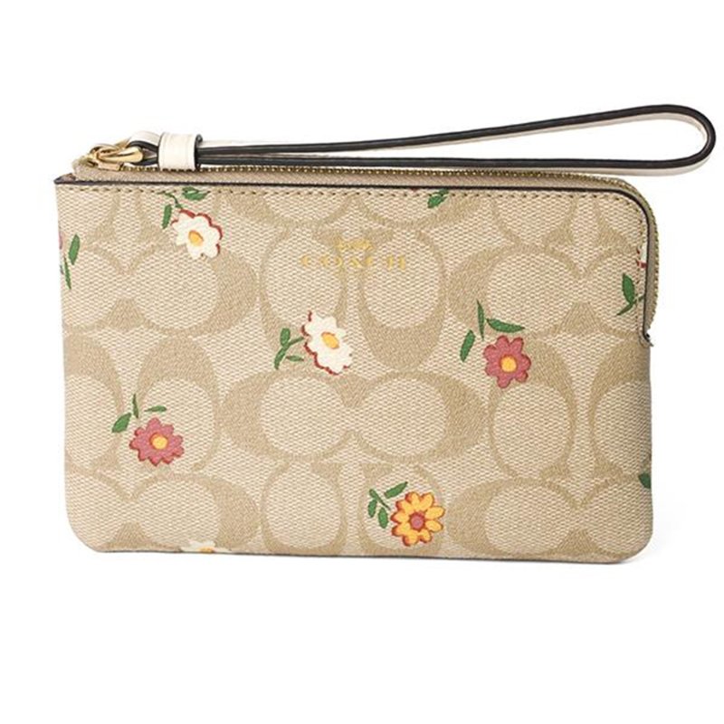 【COACH】印花皮革手拿包-卡其花朵-4