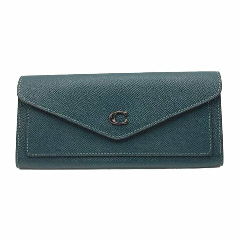 【COACH】防刮皮革信封長夾-深綠色