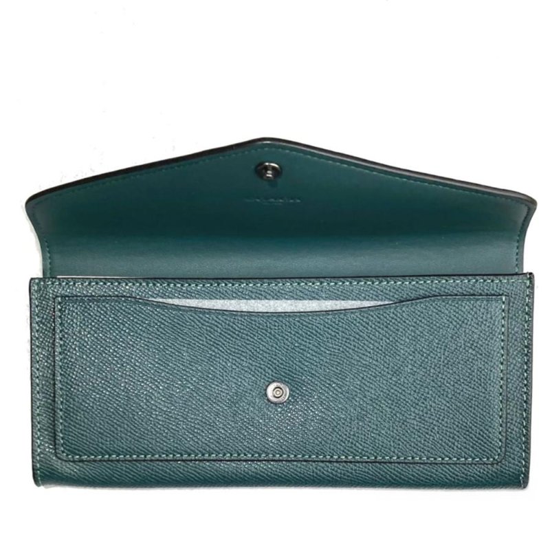 【COACH】防刮皮革信封長夾-深綠色-1