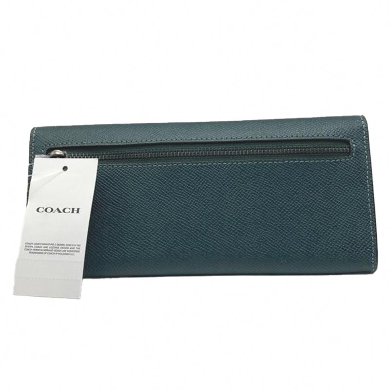 【COACH】防刮皮革信封長夾-深綠色-3