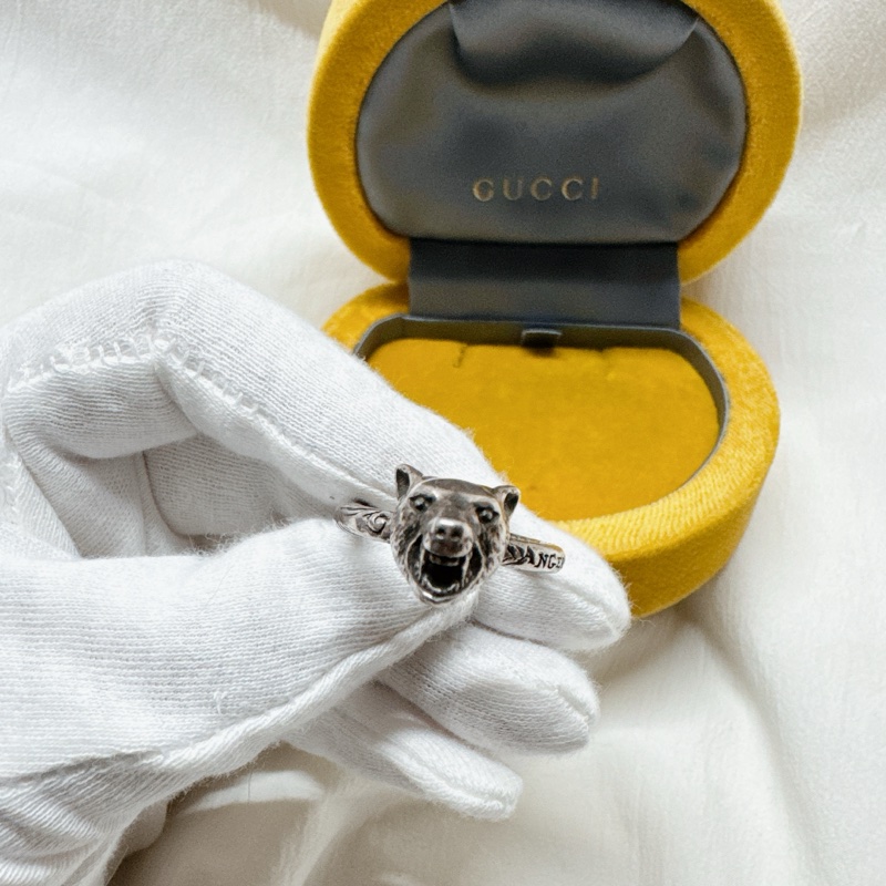二手正品Gucci Anger Forest 灰狼頭純銀戒指 Gucci銀戒 Gucci珠寶 Gucci戒指 精品戒指-1