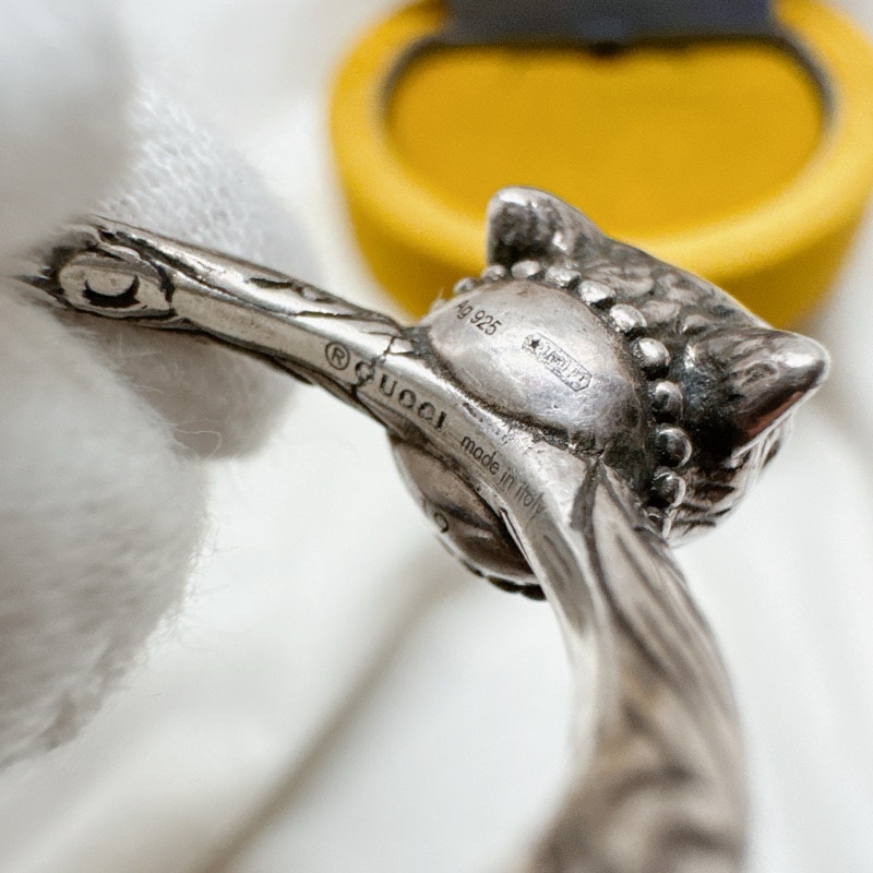 二手正品Gucci Anger Forest 灰狼頭純銀戒指 Gucci銀戒 Gucci珠寶 Gucci戒指 精品戒指-17