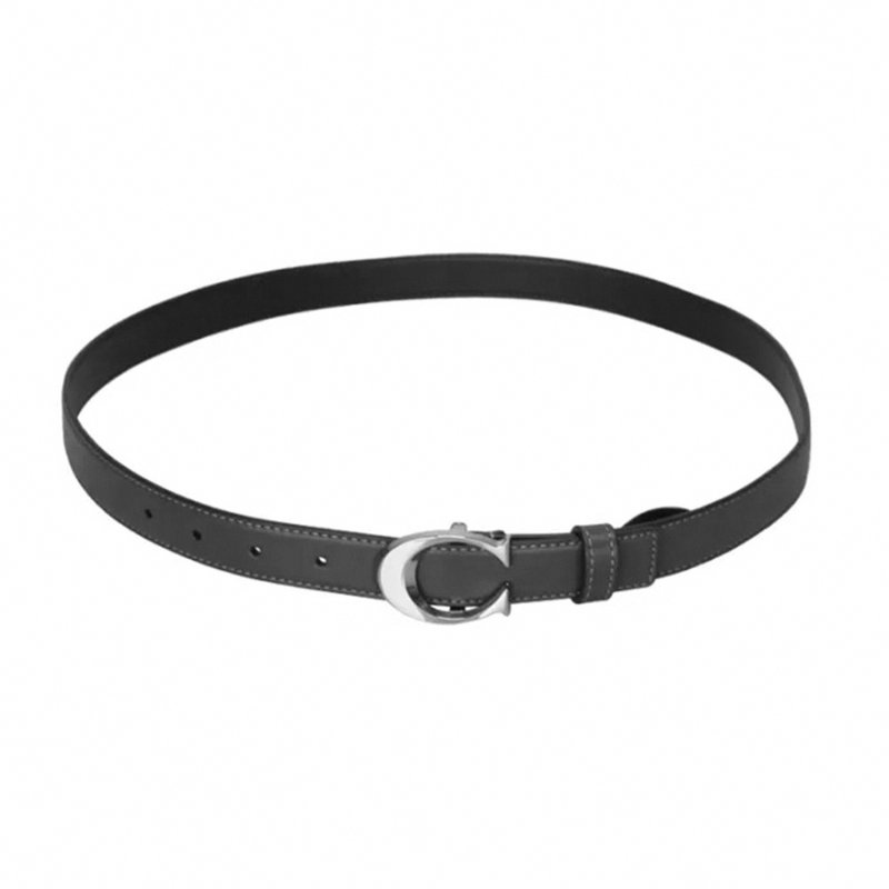 【COACH】LOGO皮革窄版皮帶-黑色-2