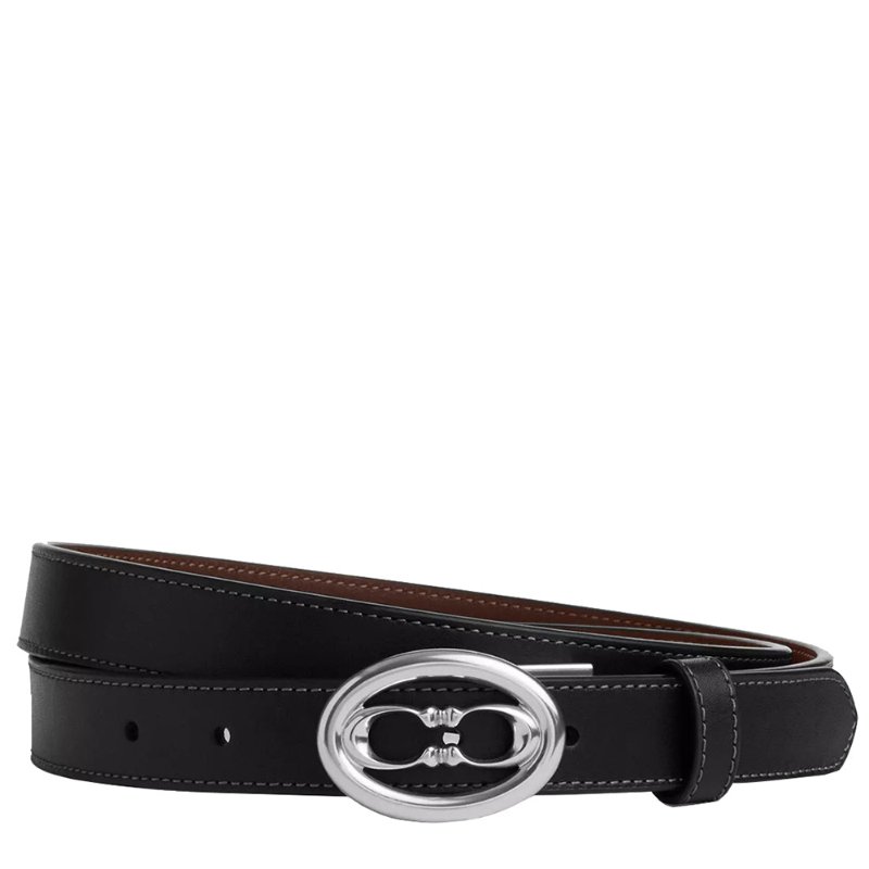 【COACH】LOGO皮革窄版皮帶-黑色-4