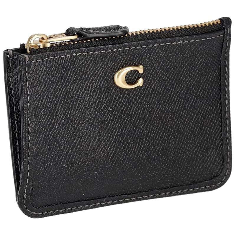 【COACH】素面皮革證件包-黑-3
