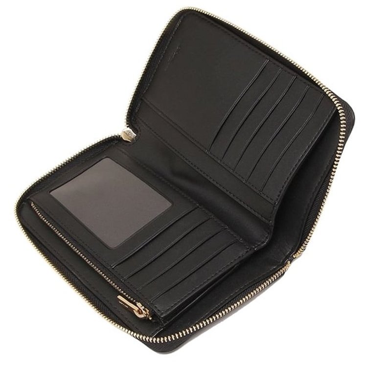 【COACH】素面荔枝紋皮革中夾-黑-3