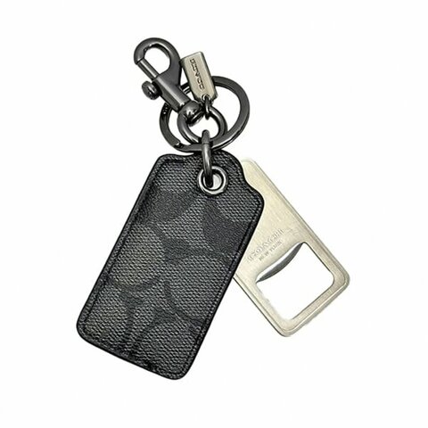 【COACH】滿版LOGO開罐器鑰匙圈-黑灰