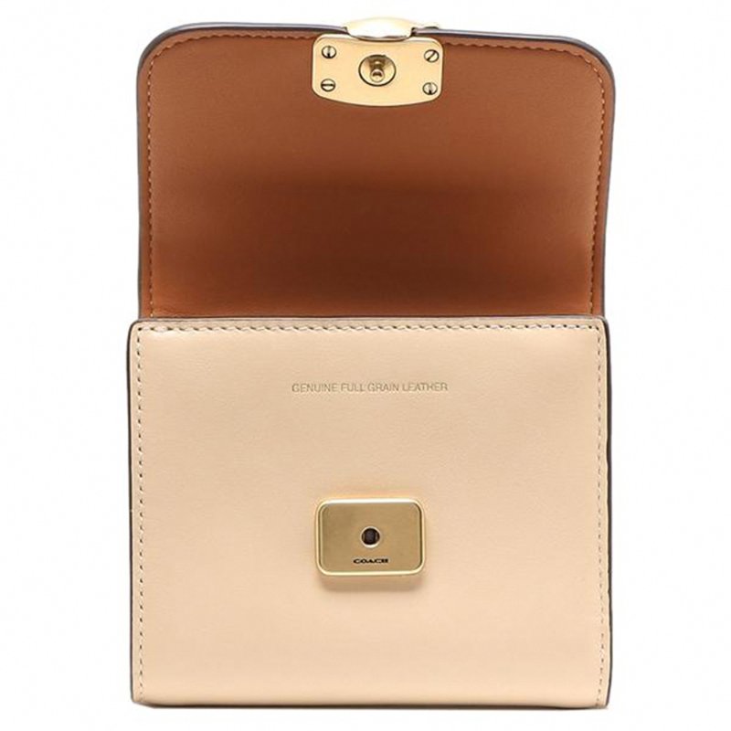 【COACH】皮革三折短夾-米白-3